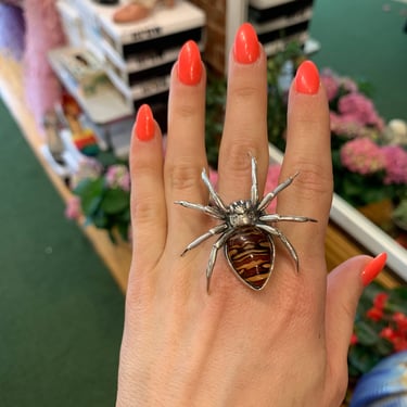 Spider Ring Sterling and Amber