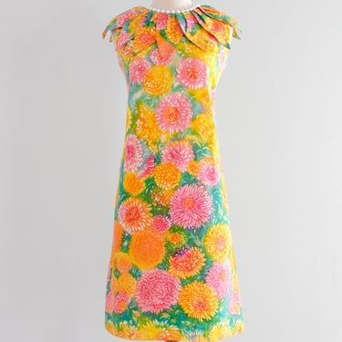 Vintage 1960's Technicolor Floral Shift Dress by Keyloun / S