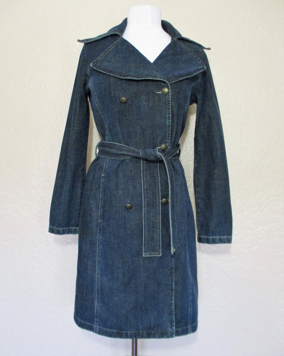 Vintage Sinequanone Denim Coat, Size 40 Women, Blue Jean Trench Coat ...