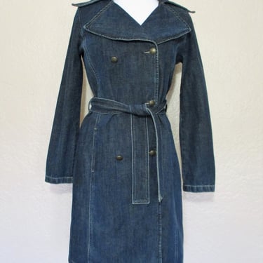 Vintage Sinequanone Denim Coat, Size 40 Women, Blue Jean Trench Coat 