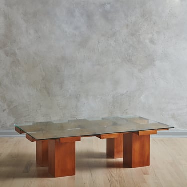 Ash Wood + Glass Coffee Table Attributed to Marco Zanuso for Poggi, Italy 1960s