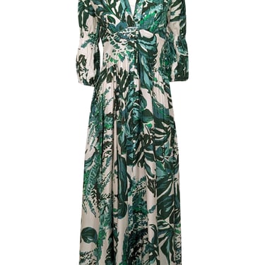 Cult Gaia - Green & White Leaf Print Button Down Maxi Dress Sz S