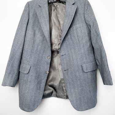 60's LANVIN Men's Suit Jacket Sport Coat 1960's Grey Gray Wool Pinstripe Blazer, Mid Century, 40" Chest, Vintage Designer 1970's 
