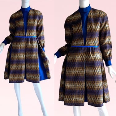 1960s Claudia by George Halley Brocade Silk Dress, Pixel Paneled Party 