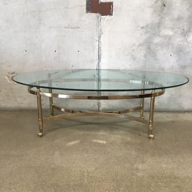 Glass And Gold Oval Coffee Table 1980's