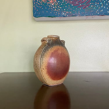 Midcentury Modern Red Double-Handled Handmade Studio Ceramic Pottery Vase Vessel 