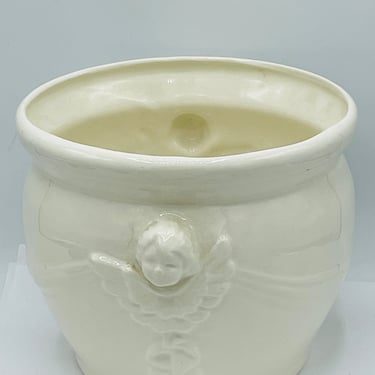 Vintage Ivory white Porcelain Planter with Adorable Cherubs- Angels- 7.5" X 6.5"- Chip Free 