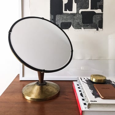 Exceptional French Vanity Mirror Wood and Brass Table mirror circa 1940 swivel 