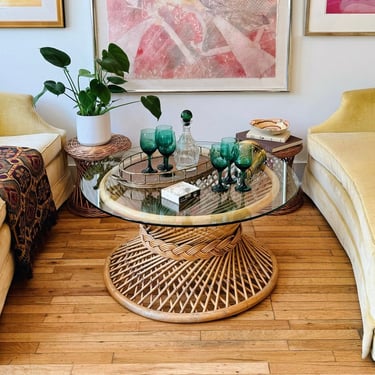 Round Braided Rattan Coffee Table