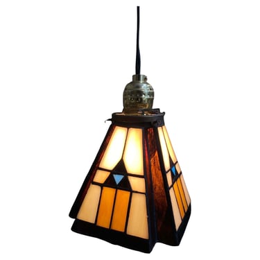 Handcrafted Mission Style Stain Leaded Glass Hanging Lamp, 2 Available 