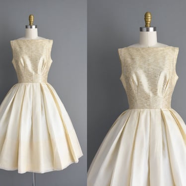 1950s vintage dress | Gorgeous Champagne Gold Bridesmaid Wedding Dress | Small | 50s dress 