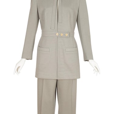 Sonia Rykiel 1990s Vintage Gray Wool Knit Straight Leg Pant Suit 