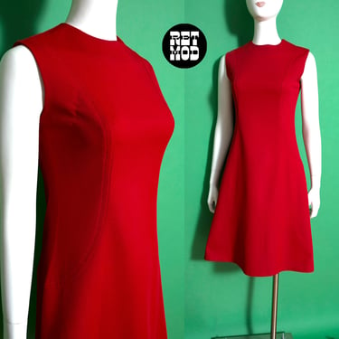 Red Hot Vintage 60s 70s Sleeveless Polyester Mod Dress 