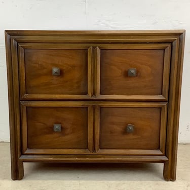 Vintage Walnut Nightstand With Two Drawers 