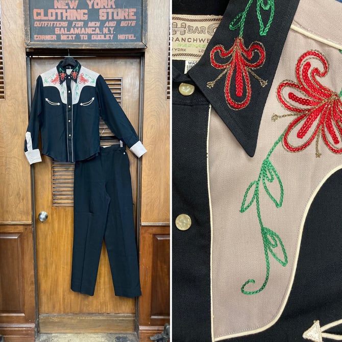 Vintage 1950's H Bar C Western Cowboy Gabardine Embroidery