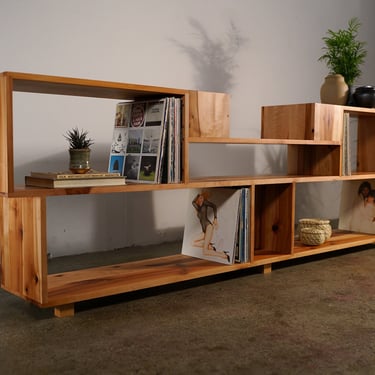 Emerson Vinyl Console, LP Storage, Modern Entertainment Storage, Modern Solid Wood Media Console, Wood Console (Shown in Madrone) 