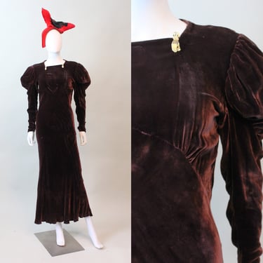 1930s LEG O MUTTON sleeves velvet dress small medium | new fall 