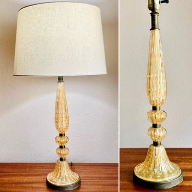Glam Vintage Barovier & Toso Gold Bullicante Murano Glass Table Lamp 1960s Italy 