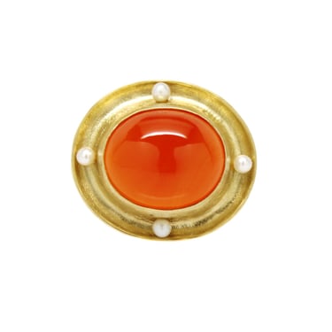 One-of-a-Kind Orange Chalcedony Ring with Pearls