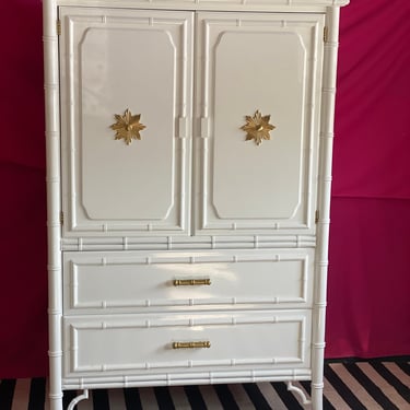 Faux Bamboo Armoire - Lacquered in White 