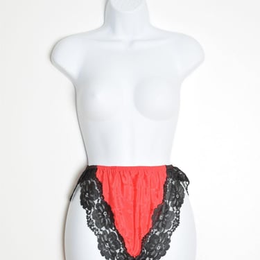 vintage 80 Ms Leslee panties red satin black lace french high cut tap pants XS S clothing 