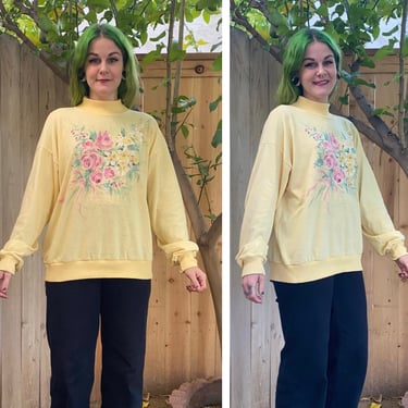 Vintage 1980’s Yellow Sweatshirt with Floral Bouquet 