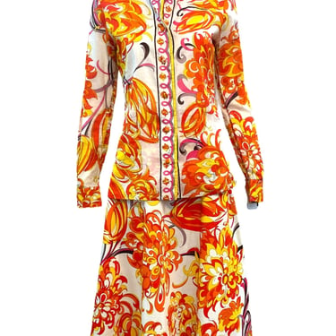 Pucci 70s 2 Piece Cotton Ensemble in Psychedelic Orange and Red Print