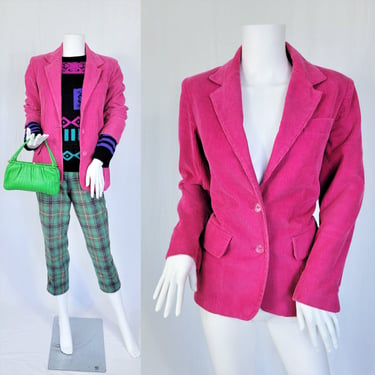 1980's Bubble Gum Pink Cotton Corduroy Blazer I Suit Coat I Jacket I Sz Med I Kathy Davis 