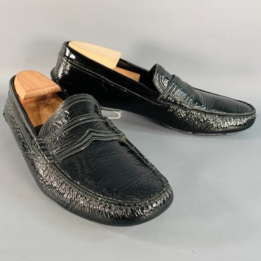 PRADA Size 10.5 Black Patent Leather Slip On Drivers Loafers