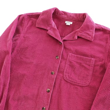 corduroy shirt / LL Bean shirt / 1990s LL Bean Magenta Pink corduroy button up long sleeve shirt Large 