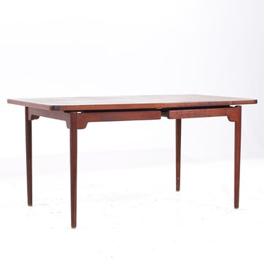 Jens Risom Mid Century Walnut Hidden Leaf Expanding Dining Table with 2 Leaves - mcm 