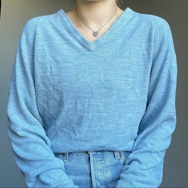 Vintage 90s Christian Dior Women's Blue V Neck Long Sleeve Oversized Sweater L 