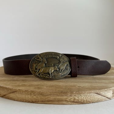 Tony Lama Bi-Centennial Solid Brass Brown Top Grain Genuine Leather USA Belt - M 