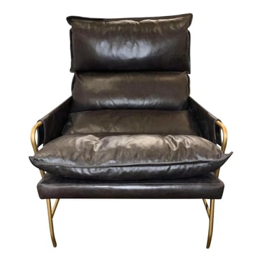 Modern Relaxed Black Leather Lounge Chair
