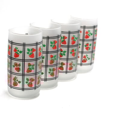 vintage Anchor Hocking Frosted Strawberry Tumblers 