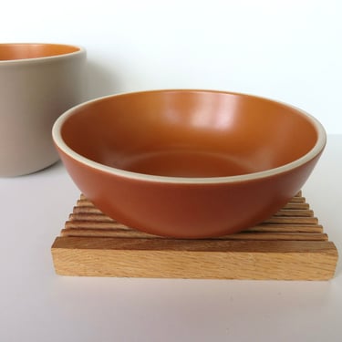 Vintage Heath Ceramic Cereal Bowl in Persimmon, Two Tone Orange Edith Heath 6 1/2