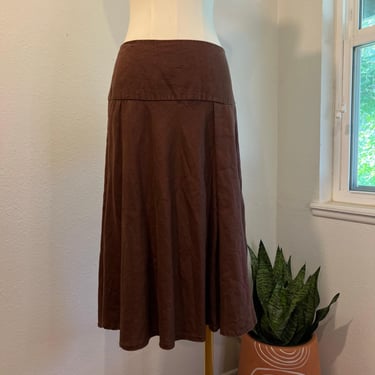 GAP Chocolate Brown 100% Linen Low Rise Midi Summer Skirt Size 4 Made in India 