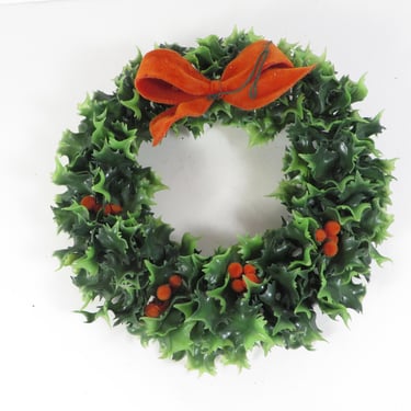 Vintage Plastic Holly Wall Wreath 