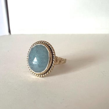 Newly Set Vintage 14k Gold Ring with Rosecut Aquamarine 