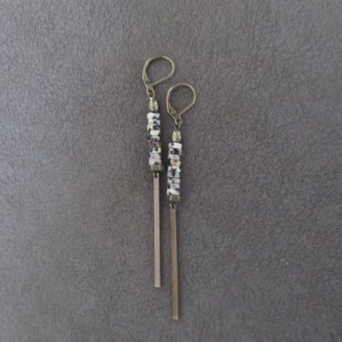 Minimalist Dalmatian jasper earrings, bronze 