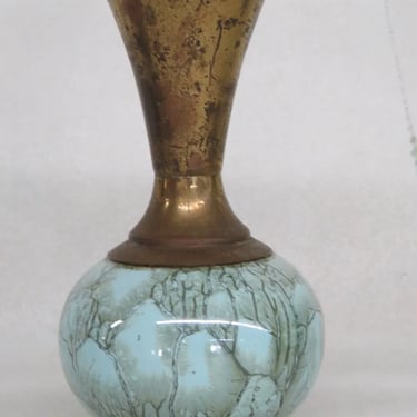 Delft Holland Brass And Ceramic Bud Vase Mid Century 3419B