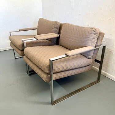 Vintage Chrome Lounge Chairs Pair | Milo Baughman Style Chairs | Metal Lounge Chairs | Silver Gray Chairs | MCM Chairs 