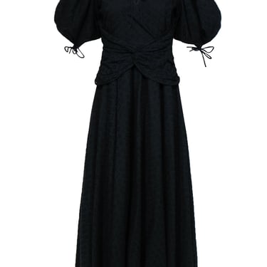 Rokh - Black Floral Eyelet Puff Sleeve Maxi Dress Sz 2/4