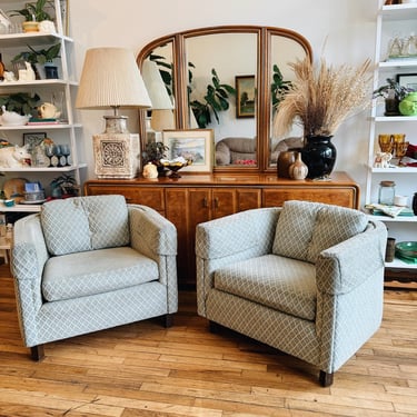 Light Blue Upholstered Barrel Chairs