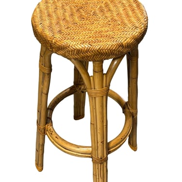 Restored Vintage Woven Cane and Rattan Barstool 