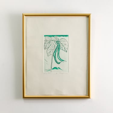 Vintage Signed Original Etching Titled "String Beans" by Artist Mayumi Oda Japanese Artist 1982 