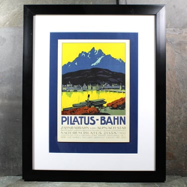 Original Swiss Travel Brochure Art | Mount Pilatus Switzerland Brochure Mounted/Matted on Acid Free Board in 8