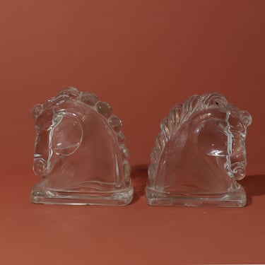 Set of Two Glass Horse Heads, Horse Bookends 