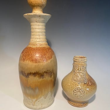 Vintage- Glazed Stoneware Pottery Decanter set of 2 