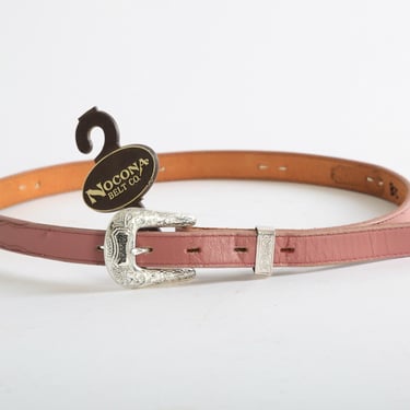 Vintage 80s Pink leather belt | Deadstock 1980s western belt 